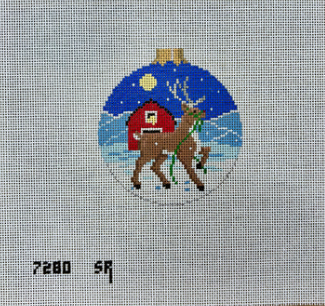 7280 SR- Susan Roberts Reindeer and Barn, 3.25" Round